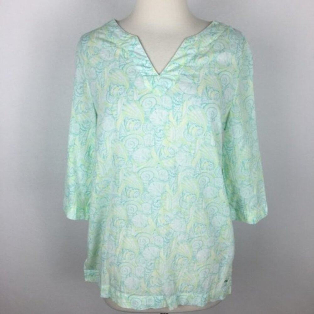Vineyard Vines Seashell Print Split V Pop Over  Top Large  14